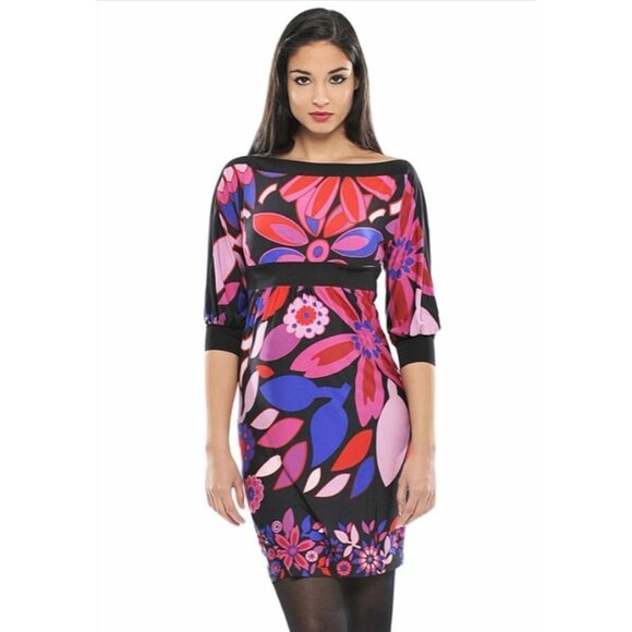 Olian S Floral Print Midi Dress Maternity Long Sleeve Made in USA Retro Colors - Picture 9 of 9